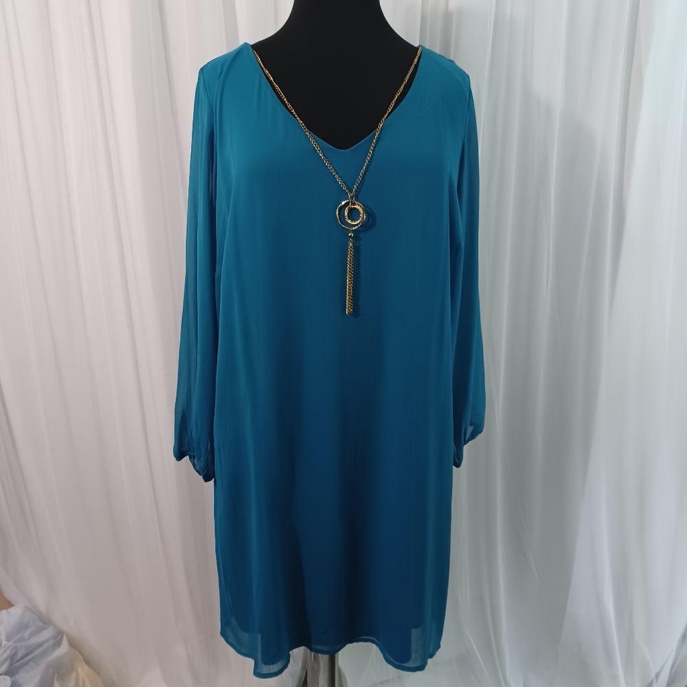 NWT Teal Long Sleeve Dress with Necklace Size: 3x